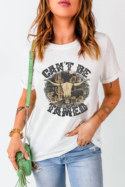 Western Steer Graphic Print Short Sleeve Crew Neck Tee