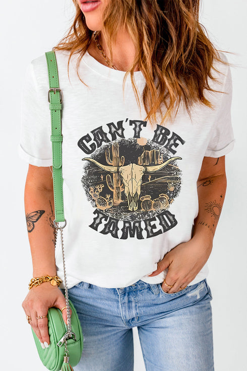 Western Steer Graphic Print Short Sleeve Crew Neck Tee