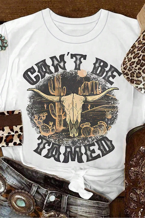 Western Steer Graphic Print Short Sleeve Crew Neck Tee