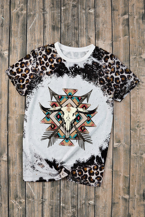 Western Steer Head Aztec Print Crew Neck Graphic Tee
