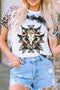 Western Steer Head Aztec Print Crew Neck Graphic Tee