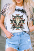Western Steer Head Aztec Print Crew Neck Graphic Tee