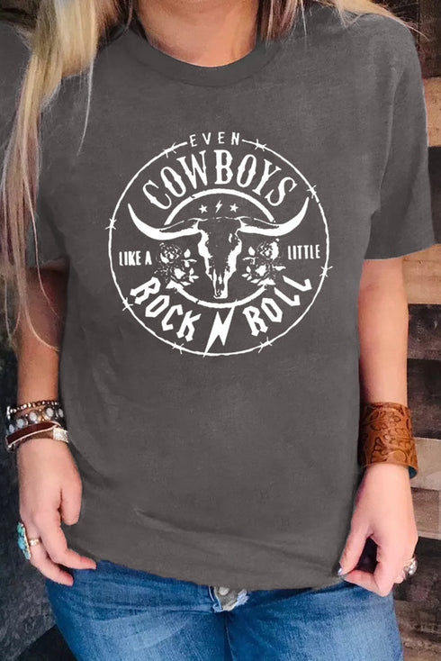 Western Steer Head Graphic Print Crew Neck Tee