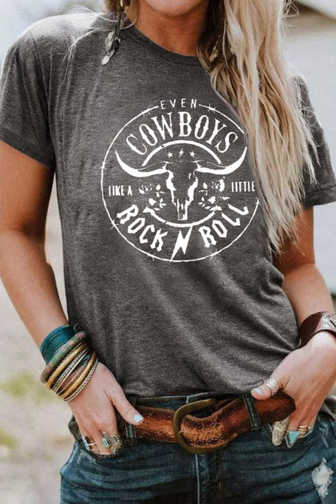 Western Steer Head Graphic Print Crew Neck Tee