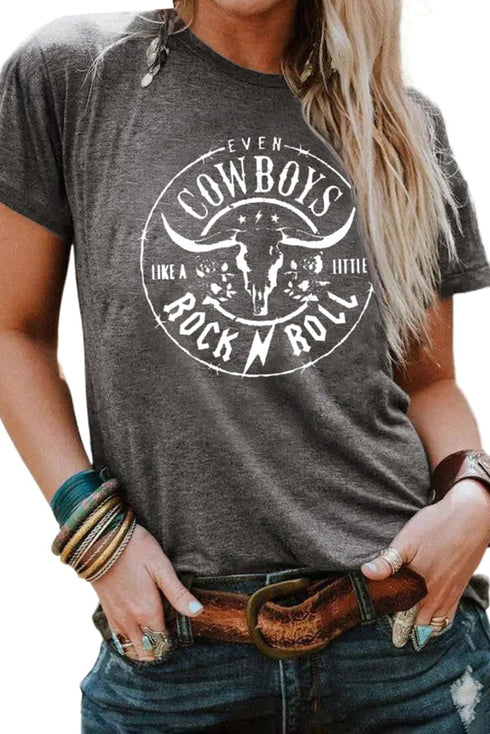 Western Steer Head Graphic Print Crew Neck Tee