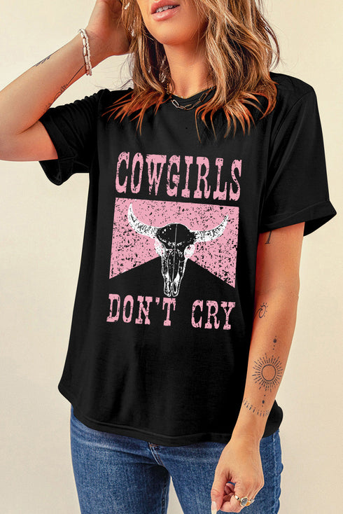 Western Steer Head Graphic Print Rolled Cuff Tee