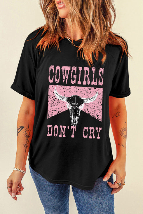 Western Steer Head Graphic Print Rolled Cuff Tee