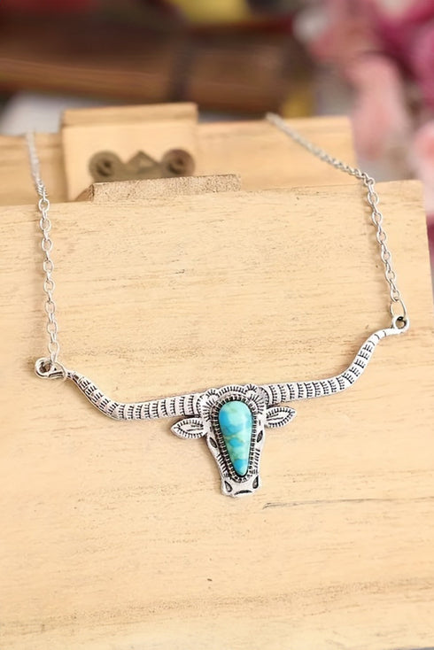 Western Steer Head Pendant Alloy Chain Necklace