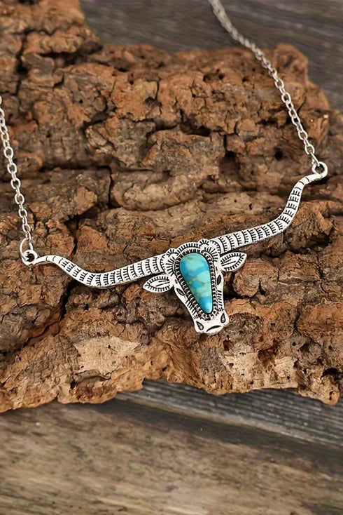 Western Steer Head Pendant Alloy Chain Necklace