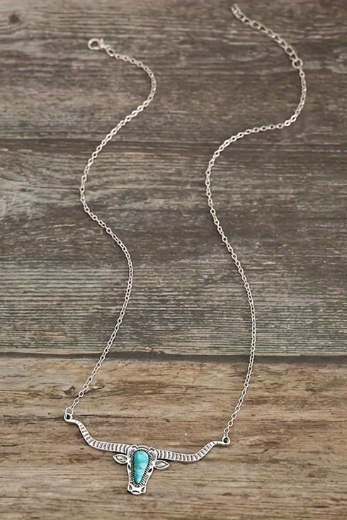 Western Steer Head Pendant Alloy Chain Necklace