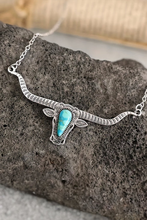Western Steer Head Pendant Alloy Chain Necklace
