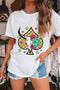 Western Steer Head Spade Print Crew Neck Graphic Tee
