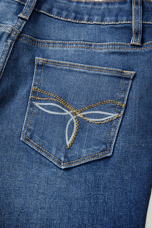 Western Stitch Patched Pocket Wide Leg Bootcut Jeans