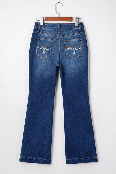 Western Stitch Patched Pocket Wide Leg Bootcut Jeans