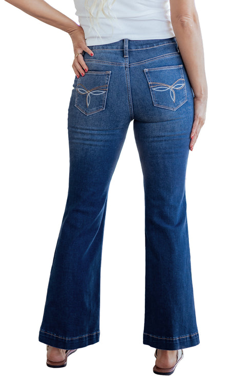 Western Stitch Patched Pocket Wide Leg Bootcut Jeans
