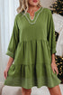 Western Stitched V Neck Tiered A Line Mini Dress