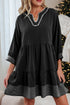 Western Stitched V Neck Tiered A Line Mini Dress