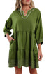 Western Stitched V Neck Tiered A Line Mini Dress