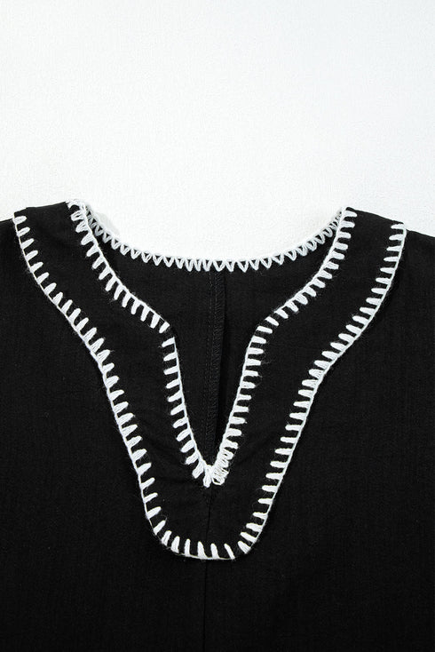 Western Stitched V Neck Tiered A Line Mini Dress