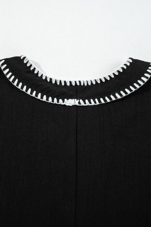 Western Stitched V Neck Tiered A Line Mini Dress