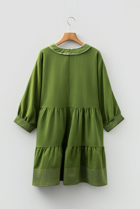 Western Stitched V Neck Tiered A Line Mini Dress