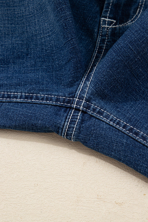 Western Stitched Waist Loose Cuffed Wide Leg Jeans