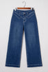Western Stitched Waist Loose Cuffed Wide Leg Jeans