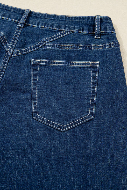 Western Stitched Waist Loose Cuffed Wide Leg Jeans