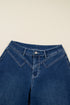 Western Stitched Waist Loose Cuffed Wide Leg Jeans