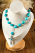Western Stone Cross Pendant Beaded Statement Necklace