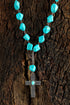 Western Stone Cross Pendant Beaded Statement Necklace