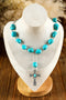 Western Stone Cross Pendant Beaded Statement Necklace