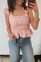 Western Stripe Ruffle Trim Cinched Waist U Neck Tank Top