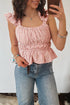 Western Stripe Ruffle Trim Cinched Waist U Neck Tank Top