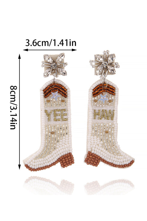 Western Style Beaded Cowboy Boot Drop Earrings