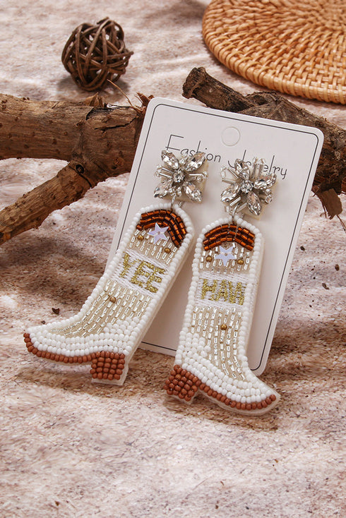 Western Style Beaded Cowboy Boot Drop Earrings