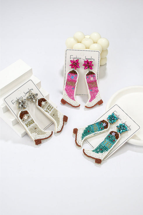 Western Style Beaded Cowboy Boot Drop Earrings