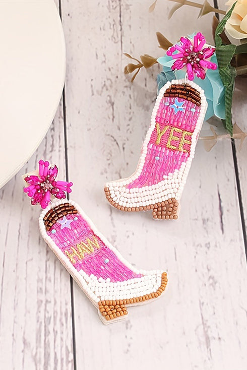 Western Style Beaded Cowboy Boot Drop Earrings