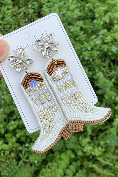 Western Style Beaded Cowboy Boot Drop Earrings