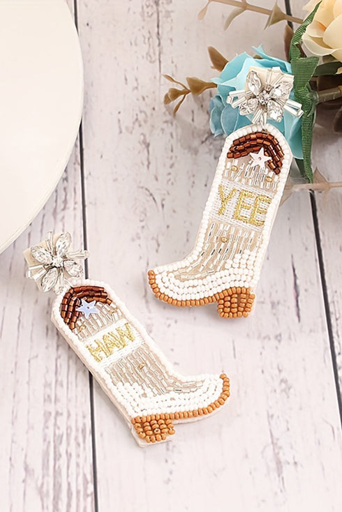 Western Style Beaded Cowboy Boot Drop Earrings