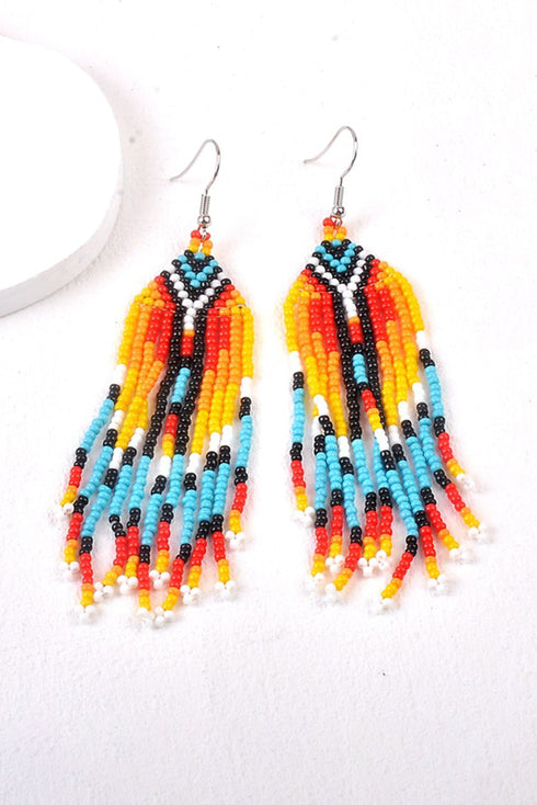 Western Style Beaded Fringe Tassel Drop Earrings