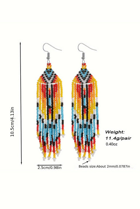 Western Style Beaded Fringe Tassel Drop Earrings