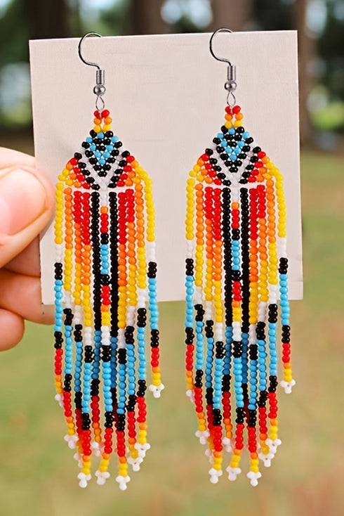 Western Style Beaded Fringe Tassel Drop Earrings