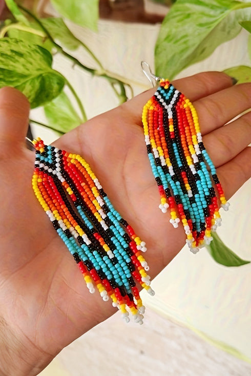 Western Style Beaded Fringe Tassel Drop Earrings