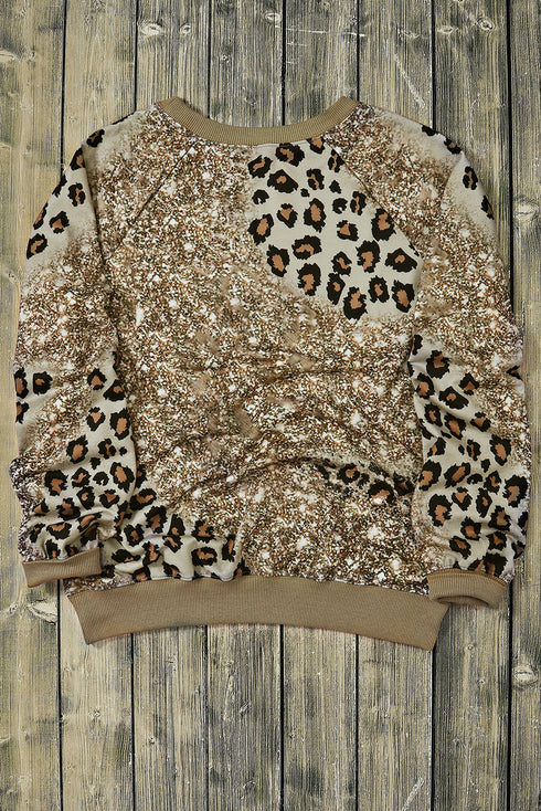 Western Style Bleached Leopard Print Long Sleeve Top