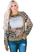 Western Style Bleached Leopard Print Long Sleeve Top