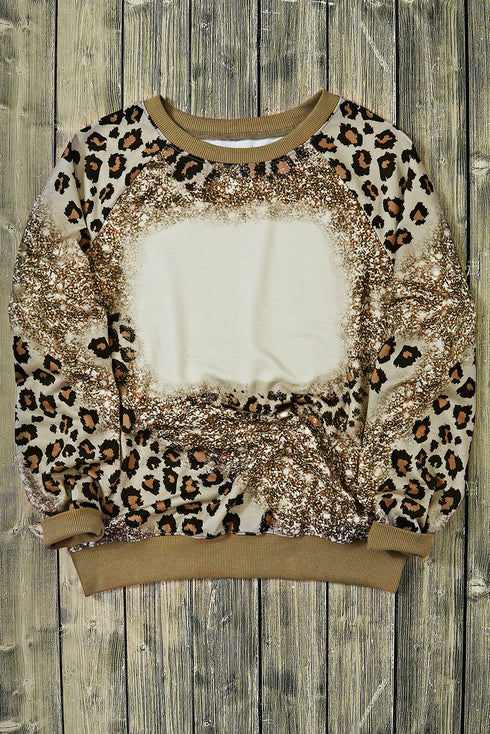 Western Style Bleached Leopard Print Long Sleeve Top