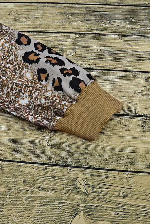 Western Style Bleached Leopard Print Long Sleeve Top