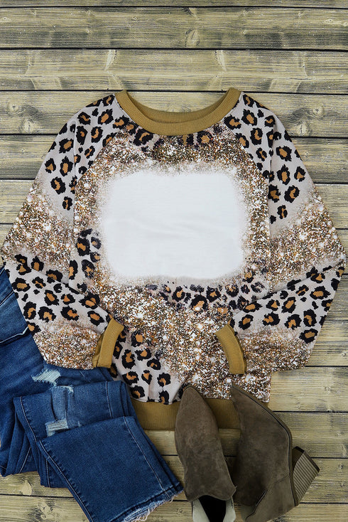 Western Style Bleached Leopard Print Long Sleeve Top