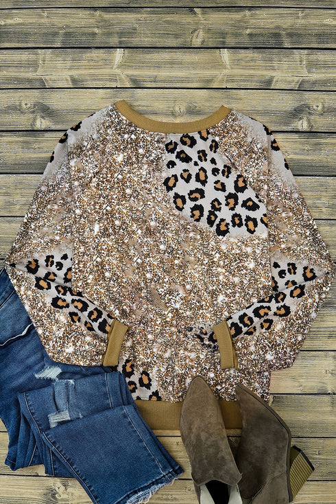 Western Style Bleached Leopard Print Long Sleeve Top